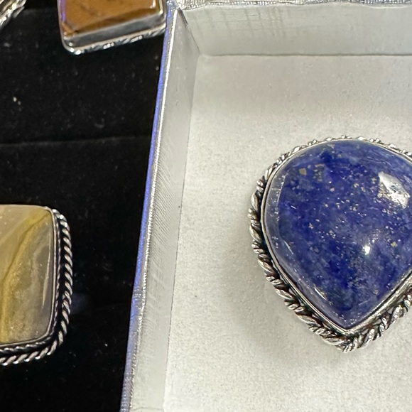 💕 Lapis pear stamped silver plated gemstone ring size 9 - Picture 4 of 5